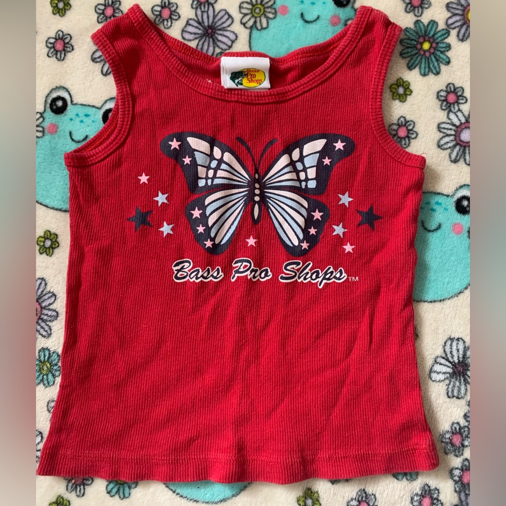 Vintage Bass Pro Shops Red Butterfly Tank Top